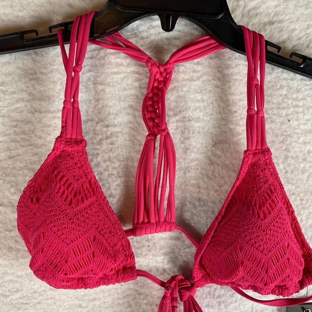Vince Camuto Women's Crochet Lace Tie‎ Front Triangle Bikini Top Size S NWT 9916